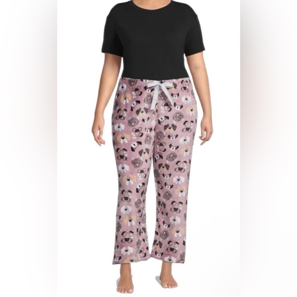 NYC Underground Dog Print Plush‎ Pajama Pants Lounge Sleepwear Cozy Comfy